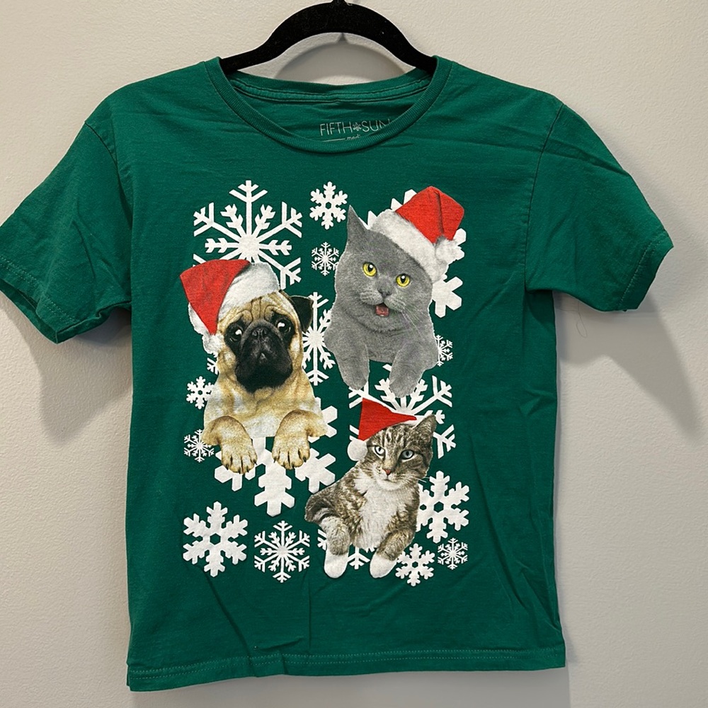 Christmas Holiday Cat and Dog Tee Shirt Sz M
